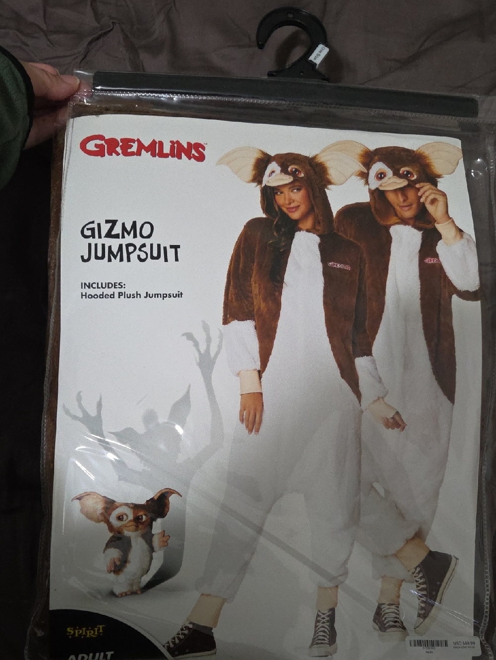 Gremlins Gizmo Hooded Plush Jumpsuit - Brown & White NWT One Size